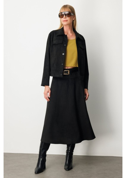 Çıtçıtlı Süet Mont Siyah 08015 fiyatları