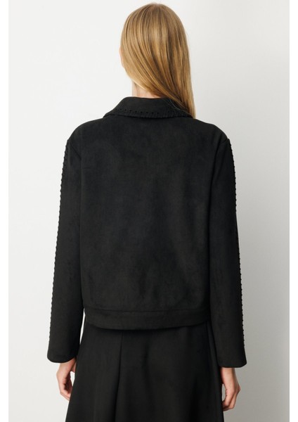 Çıtçıtlı Süet Mont Siyah 08015 modelleri