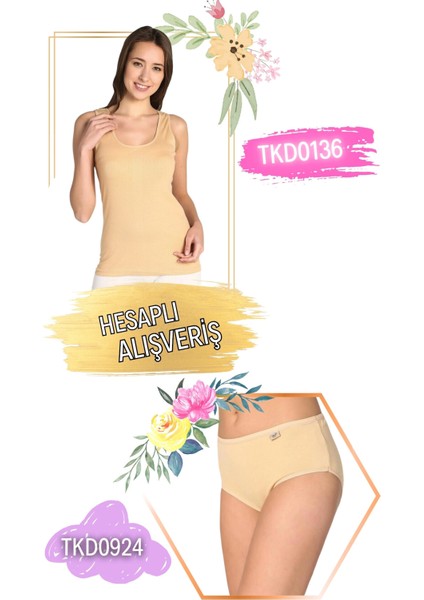 Kadın Ribana Geniş Askılı Atlet ve Bato Külot Takım 6'lı Set (12 Parça) TKD0136 - TKD0924