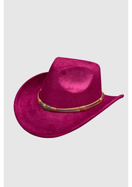 Deri Kemer Detaylı Bordo Nubuk Kovboy Şapkası modelleri