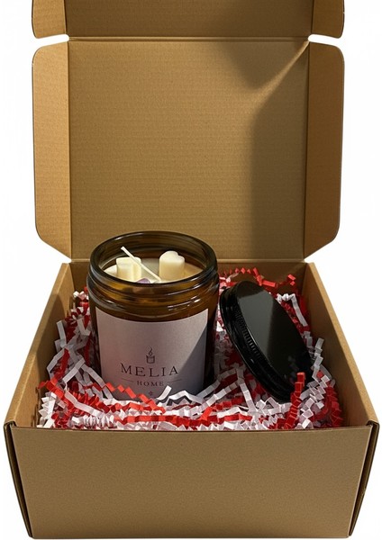 Amber %100 Doğal Soya Wax Kokulu Mum Büyük Boy 200 ml - Pembe Solmayan Gül ve Özel Hediye Kutusunda