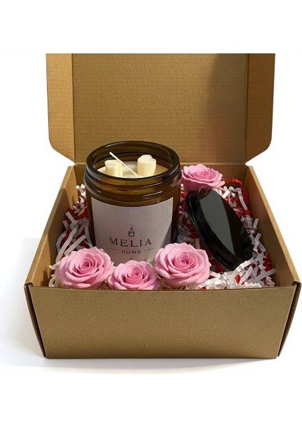 Amber %100 Doğal Soya Wax Kokulu Mum Büyük Boy 200 ml - Pembe Solmayan Gül ve Özel Hediye Kutusunda modelleri