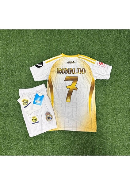 R.madridd 2024-25 Yeni Sezon Ronaldo Çocuk Forması 4'lü (Armalı White-Gold)