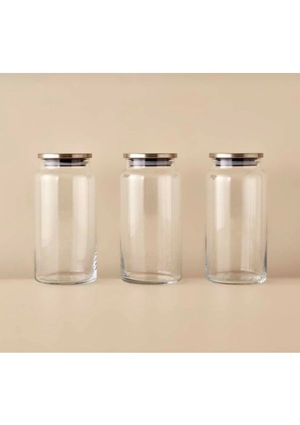 3 Adet 1300 ml Metal Kapaklı Kavanoz- Saklama Kabı-Vakumlu