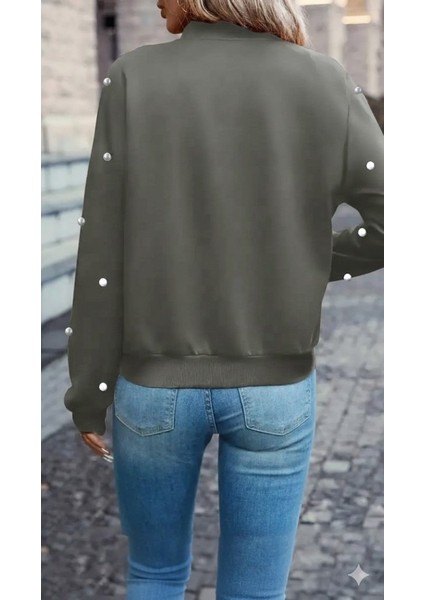 Eyesof Kadın Uzun Kollu Önden Fermuarlı Incili Kısa Modal Ceket fırsatları