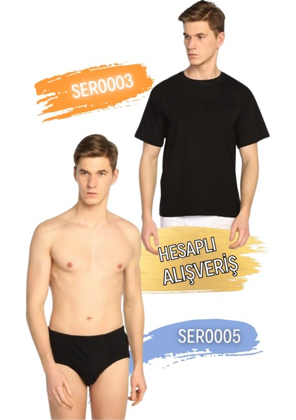 Erkek Sıfır Yaka Penye Atlet ve Slip Külot Takım 6'lı Set (12 Parça) SER0003 - SER0005