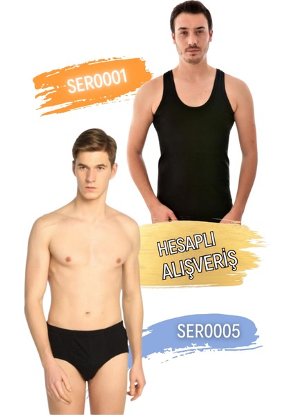 Erkek Klasik Penye Atlet ve Slip Külot Takım 6'lı Set (12 Parça) SER0001 - SER0005
