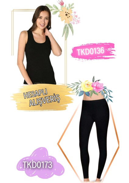 Kadın Ribana Geniş Askılı Atlet ve Düz Kesim Uzun Tayt Takım 6'lı Set (12 Parça) TKD0136 - TKD0173 fırsatları