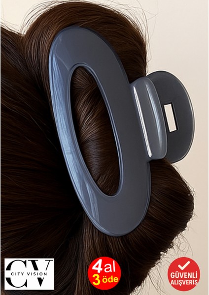 Kore Stili Jelly Oval Model Gri Renk Mandal Saç Tokası 9 cm – Şık ve Dayanıklı