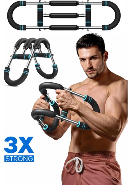 3x Power (35-60KG) Ayarlanabilir Üçlü Metal Yaylı Göğüs & Kol Full Body Egzersiz Aleti Fitness Bar