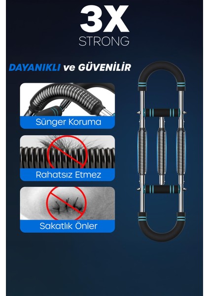 3x Power (35-60KG) Ayarlanabilir Üçlü Metal Yaylı Göğüs & Kol Full Body Egzersiz Aleti Fitness Bar fiyatları
