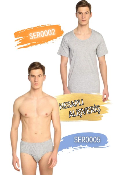 Erkek Yuvarlak Yaka Penye Atlet ve Slip Külot Takım 6'lı Set (12 Parça) SER0002 - SER0005