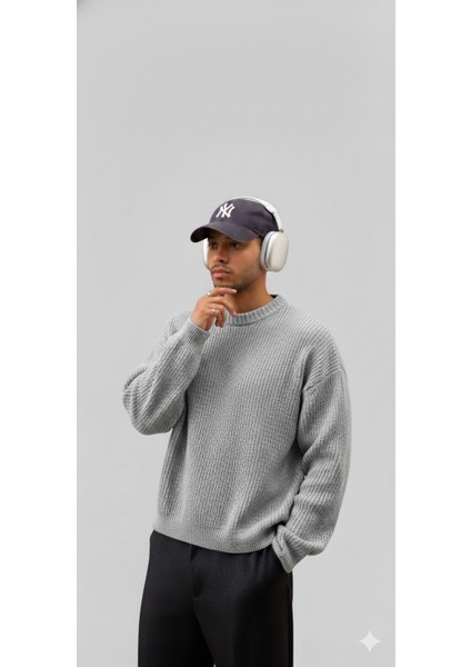 Erkek-Selanik Örgü-Oversıze-Bisiklet Yaka-Kazak