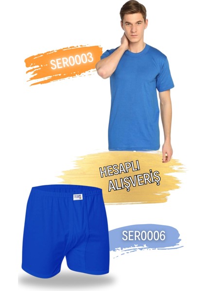 Erkek Sıfır Yaka Penye Atlet ve Klasik Kesim Boxer Takım 6'lı Set (12 Parça) SER0003 - SER0006