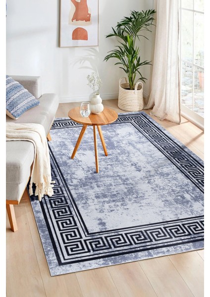 Bianca mt Eco Dijital Baskı Makinada Yıkanabilir Kaymaz Taban Dekoratif Halı Lacivert 36780