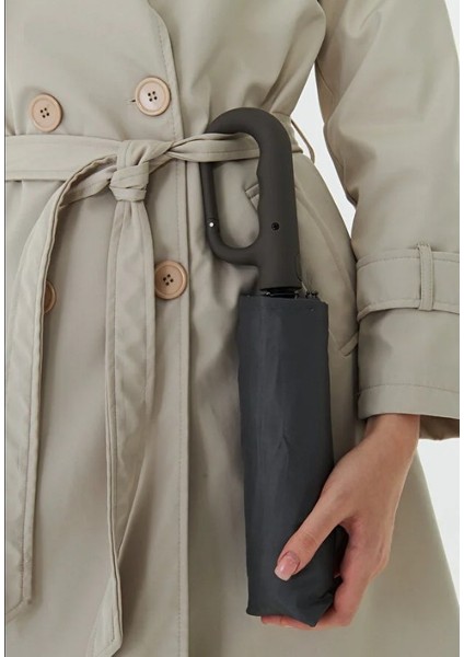 10 Fiber Telli Tam Otomatik Şemsiye Güçlendirilmiş Telli Kanca Saplı Şemsiye - Gri modelleri