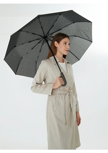 10 Fiber Telli Tam Otomatik Şemsiye Güçlendirilmiş Telli Kanca Saplı Şemsiye - Gri indirimleri