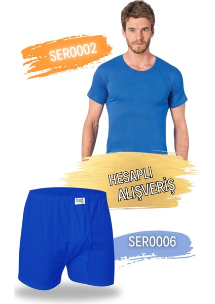 Erkek Yuvarlak Yaka Penye Atlet ve Klasik Kesim Boxer Takım 6'lı Set (12 Parça) SER0002 - SER0006