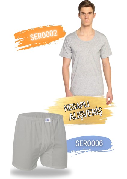 Erkek Yuvarlak Yaka Penye Atlet ve Klasik Kesim Boxer Takım 6'lı Set (12 Parça) SER0002 - SER0006 fırsatları