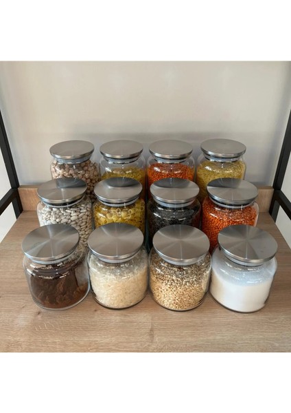12'li Metal Kapaklı Kavanoz Seti -Etiketli-Baharatlık Erzak BAKLIYATLIK-500ML 750ML 1000 ml indirimleri