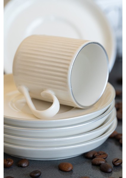 Bulut Platin Yaldız 4 Parça 2 Kişilik Porselen Kahve Fincan Takımı