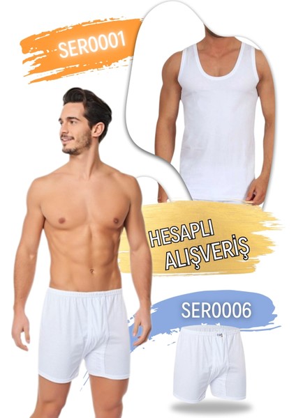 Erkek Klasik Penye Atlet ve Klasik Kesim Boxer Takım 6'lı Set (12 Parça) SER0001 - SER0006