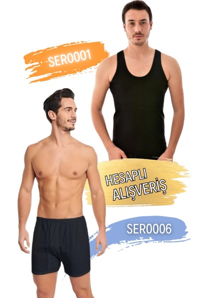 Erkek Klasik Penye Atlet ve Klasik Kesim Boxer Takım 6'lı Set (12 Parça) SER0001 - SER0006 fırsatları