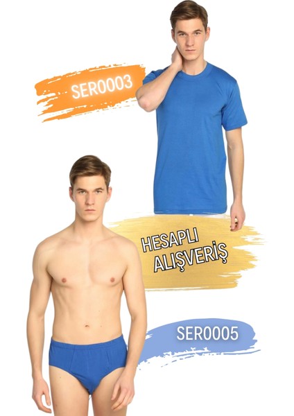 Erkek Sıfır Yaka Penye Atlet ve Slip Külot Takım 6'lı Set (12 Parça) SER0003 - SER0005