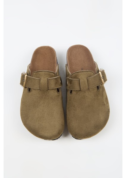 Nomiento Cancun Kadın Vegan Deri Tokalı Haki Sabo Terlik