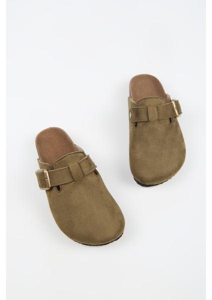 Nomiento Cancun Kadın Vegan Deri Tokalı Haki Sabo Terlik fırsatları