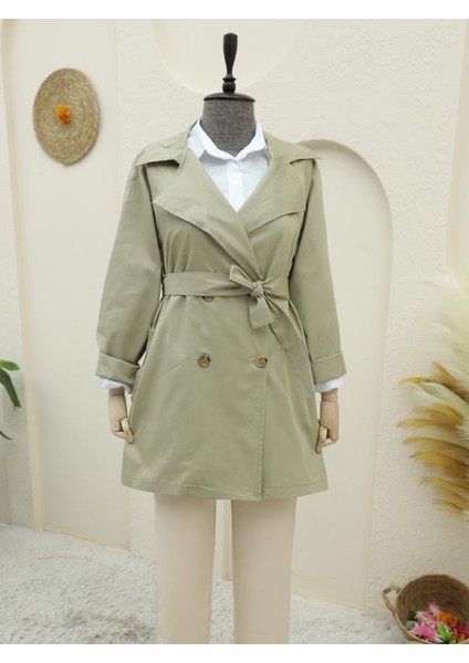 Alpaco Bolero Detaylı Düğmeli Ara Boy Trençkot -Taş -Collectıon