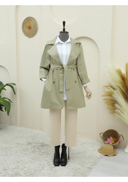 Alpaco Bolero Detaylı Düğmeli Ara Boy Trençkot -Taş -Collectıon modelleri