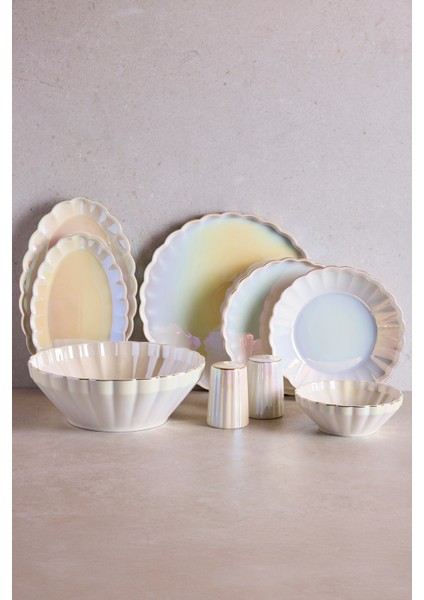 Istanbul Pearl 29 Parça 6 Kişilik Porselen Yemek Takımı Parlak Sedefli Servis Seti