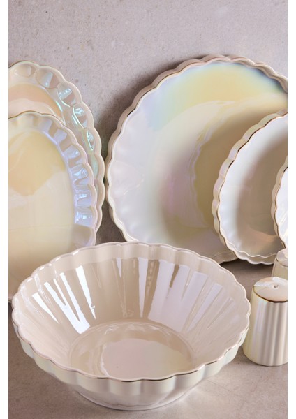 Istanbul Pearl 29 Parça 6 Kişilik Porselen Yemek Takımı Parlak Sedefli Servis Seti modelleri