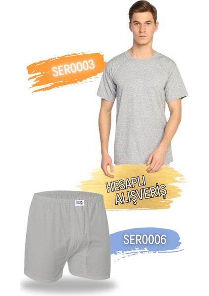 Erkek Sıfır Yaka Penye Atlet ve Klasik Kesim Boxer Takım 6'lı Set (12 Parça) SER0003 - SER0006