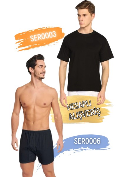 Erkek Sıfır Yaka Penye Atlet ve Klasik Kesim Boxer Takım 6'lı Set (12 Parça) SER0003 - SER0006 fırsatları
