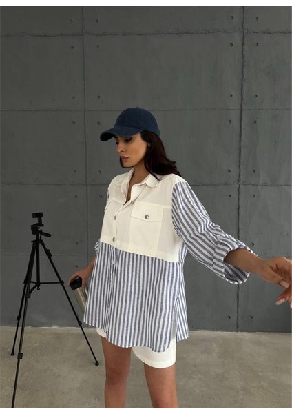 Gabardin Şort - Gabardin - Çizgili Keten Garnili Ceket Takım - Lacivert fiyatları