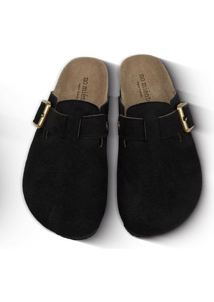 Cancun Kadın Vegan Deri Tokalı Siyah Sabo Terlik