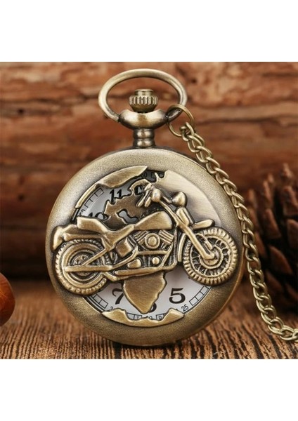 Kişiye Özel Retro Motosiklet Görünümlü Quartz Köstekli Saat