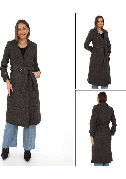 Alpaco Astarlı Balık Sırtı Kaşmir Kaşe Kaban - Kahverengi -Collectıon fırsatları