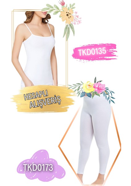 Kadın Ribana Ip Askılı Atlet ve Düz Kesim Uzun Tayt Takım 6'lı Set (12 Parça) TKD0135 - TKD0173