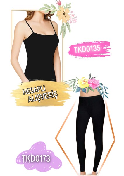 Kadın Ribana Ip Askılı Atlet ve Düz Kesim Uzun Tayt Takım 6'lı Set (12 Parça) TKD0135 - TKD0173 fırsatları