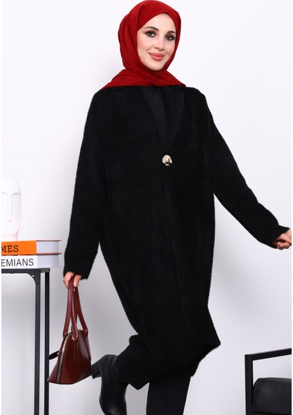 Siyah Tek Düğmeli Angora Yumoş Triko Hırka fiyatları