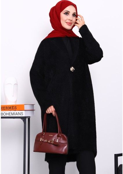 Siyah Tek Düğmeli Angora Yumoş Triko Hırka modelleri