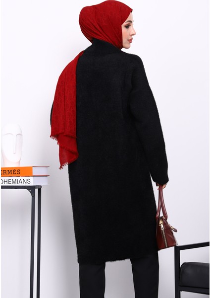 Siyah Tek Düğmeli Angora Yumoş Triko Hırka fırsatları