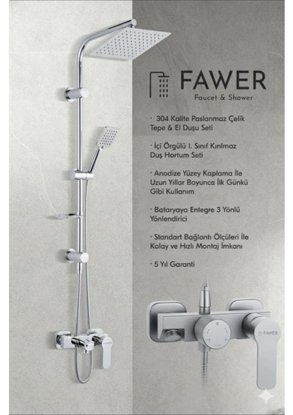 Fawer Berlin Krom Robot Duş Seti & Siyah Banyo Bataryası - 500s2