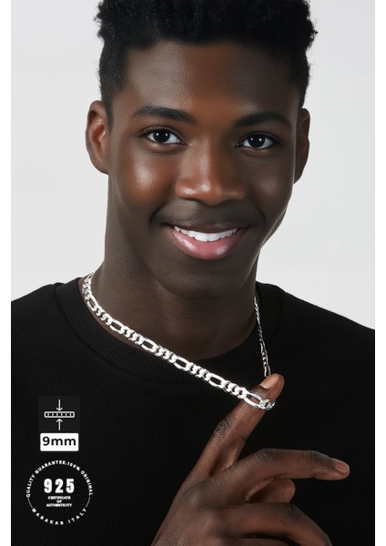 9mm Figaro 925 Ayar Gümüş Kolye