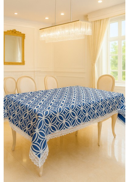 Lüks Lacivert Masa Örtüsü Dantel Kenarlı Silinebilir Kumaş Modeli fiyatları