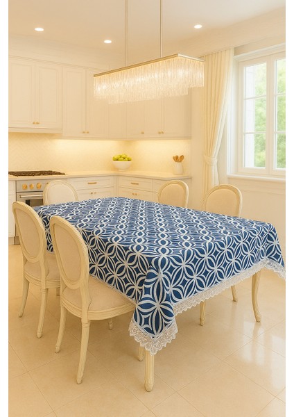 Lüks Lacivert Masa Örtüsü Dantel Kenarlı Silinebilir Kumaş Modeli modelleri