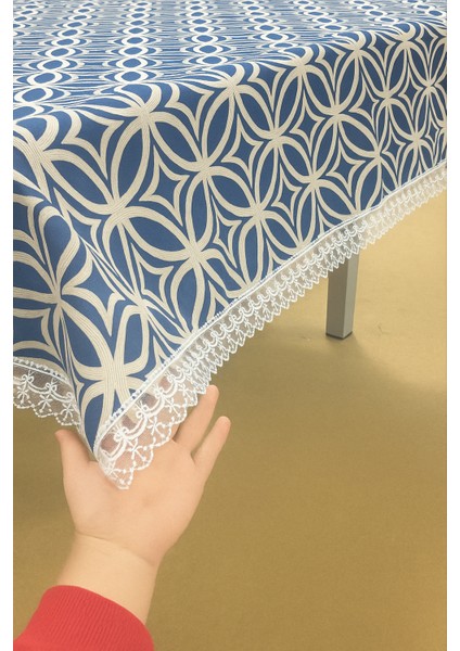 Lüks Lacivert Masa Örtüsü Dantel Kenarlı Silinebilir Kumaş Modeli indirimleri